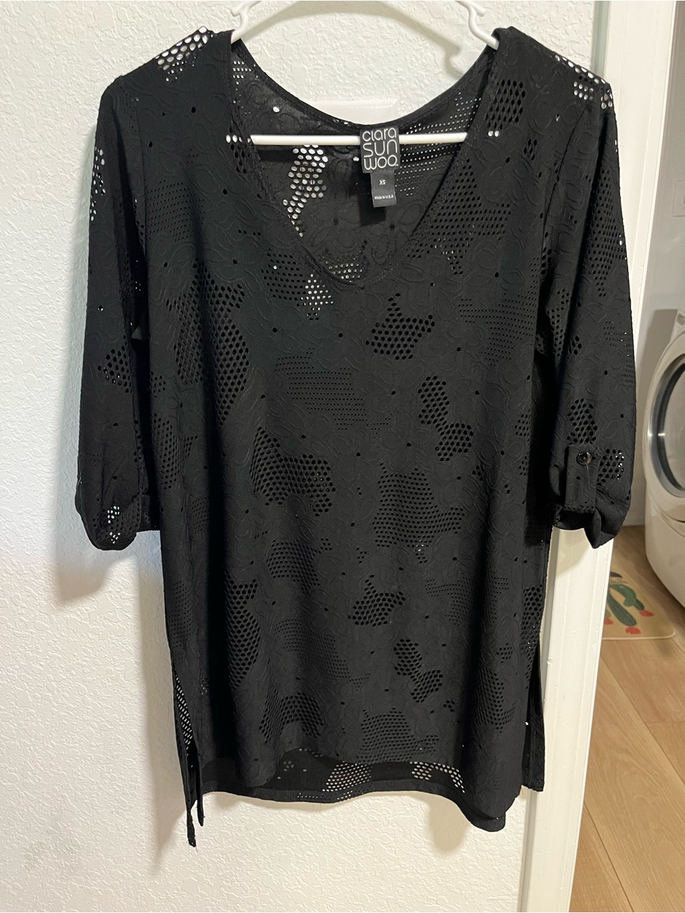 CLARA SUNWOO Black Crochet V‑Neck Women's cover up dress